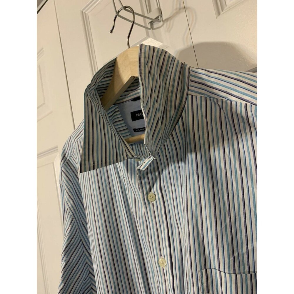 Nautica Mens Sz XXL Dress Shirt‎ stripes 80s 2 ply cotton button down Blue